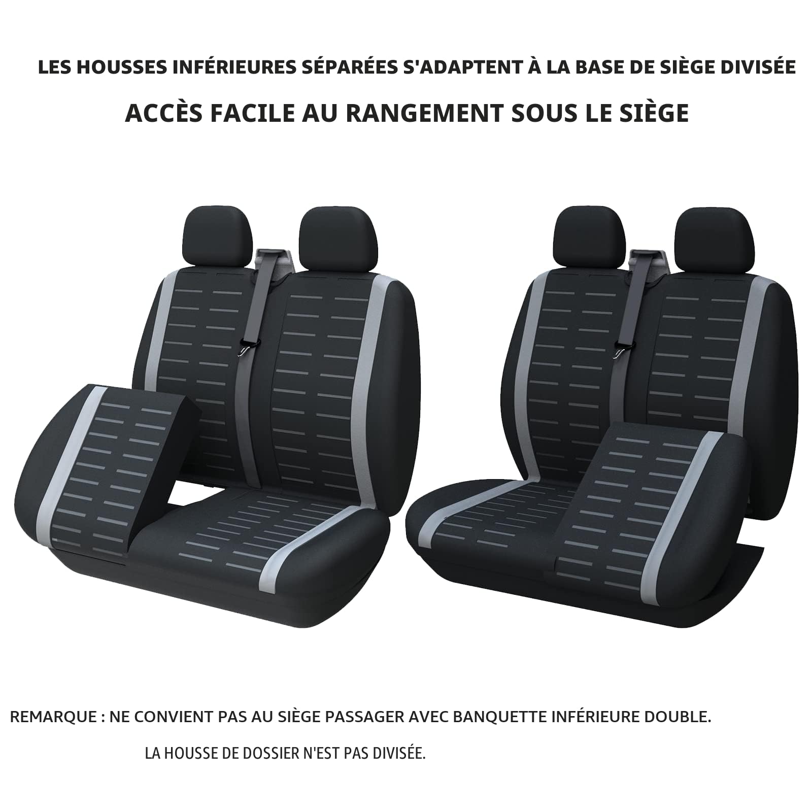 TOYOUN - Housse Siege Voiture Van Universel 2+1 Adapté Camions, Camionnettes et Bus,Avant pour Simples et Doubles avec Bases Jointes Housses de Sièges Universelles en Tissu,Noir et Gris