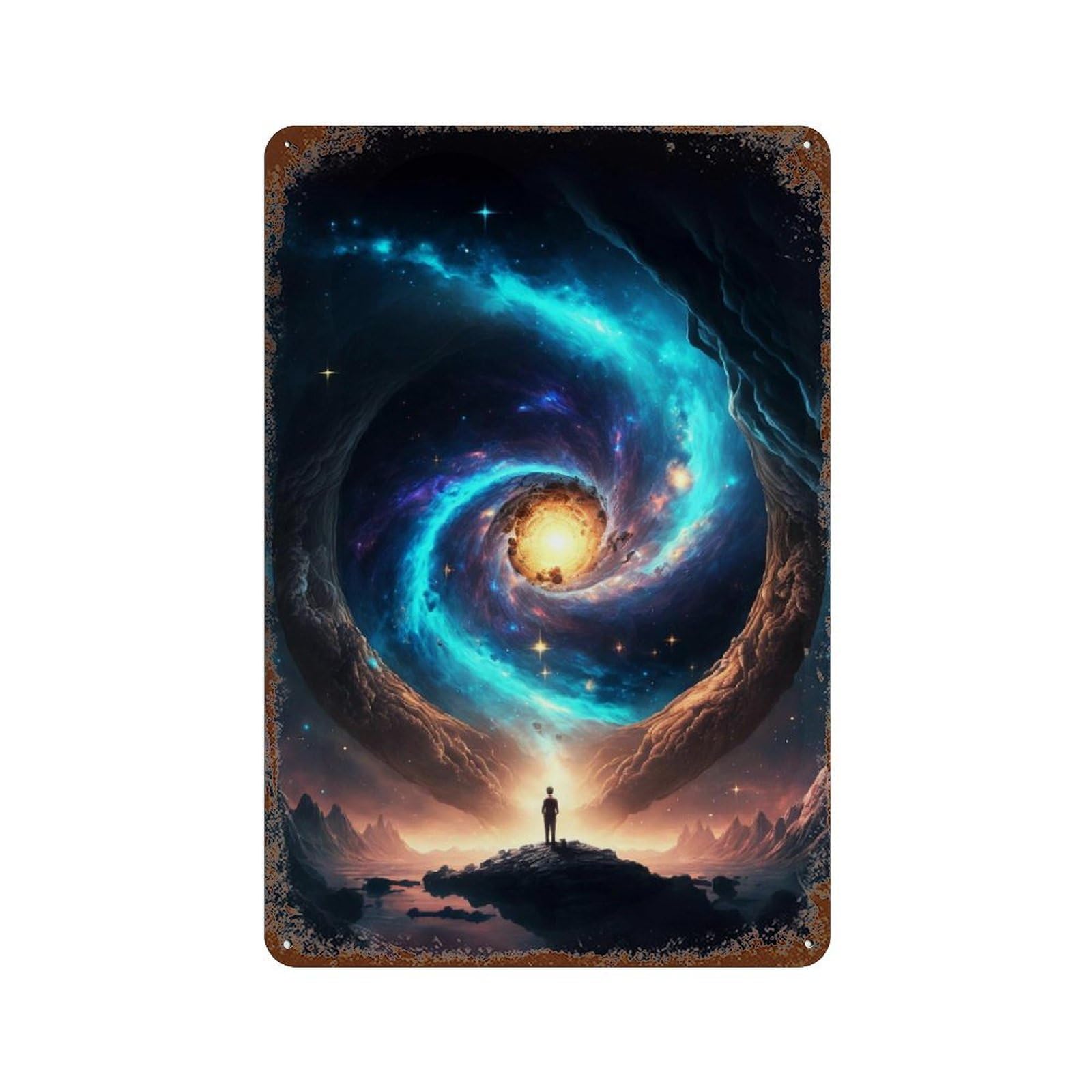 Rust Effect Galaxy Portal Adventure Rustic Tin Plaque 11.8"x7.9", Classic Wall Plaque for Shed, Workshop And Garage Wall Decor