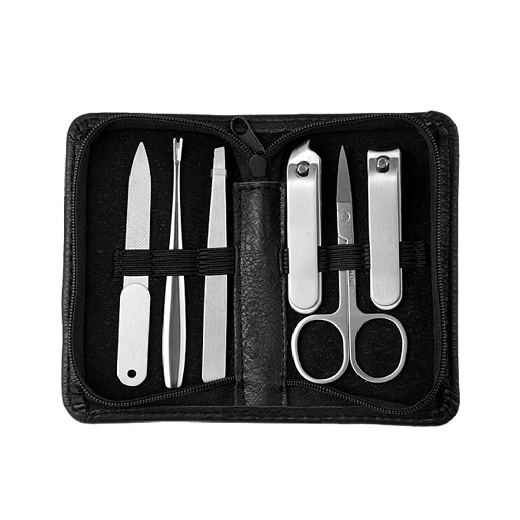 Nail Repair and Beauty Tool Set Stainless Steel Nail Clippers Black PU Leather Clip