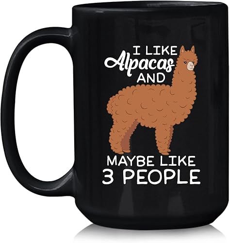 Taza de café con texto en inglés "I Like Alpacas And Maybe Like 3 People" para los amantes de la alpaca, divertida taza de cerámica de alpaca para