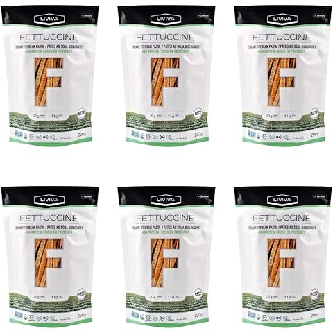 LIVIVA Organic Gluten Free Soybean Fettuccine Noodle Pasta (6 Pk) – 92 g Protein Bag - Certified Plant-Based Non-GMO Kosher Halal Vegan Keto – Nutritious Pasta Plant-Based Protein Ready-to-Eat in minutes Cover