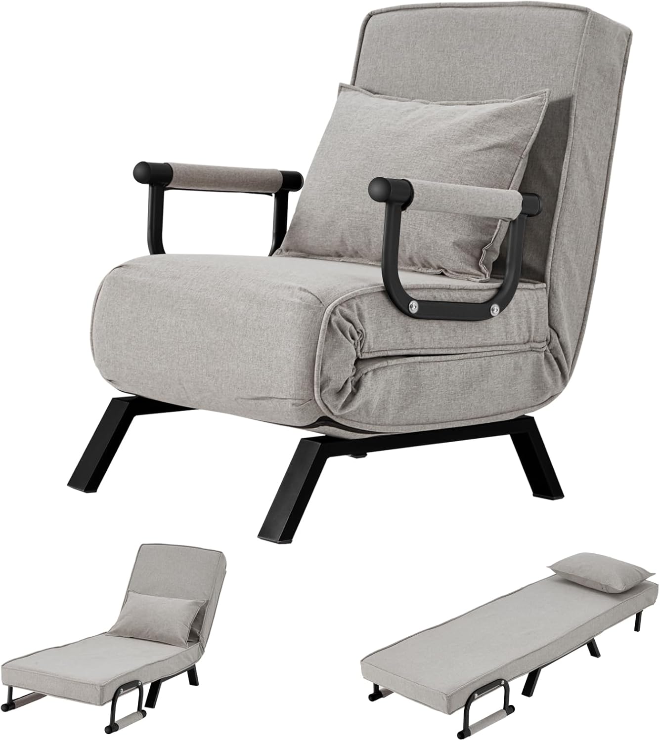 Haddockway Single Person Sofa Bed Sleeper Chair Convertible Chaise Lounge Couch,Folding Sofa Arm Chair with Pillow&5 Adjustable Backrest,Upholstered Lazy Bed Leisure Recliner for Home Office