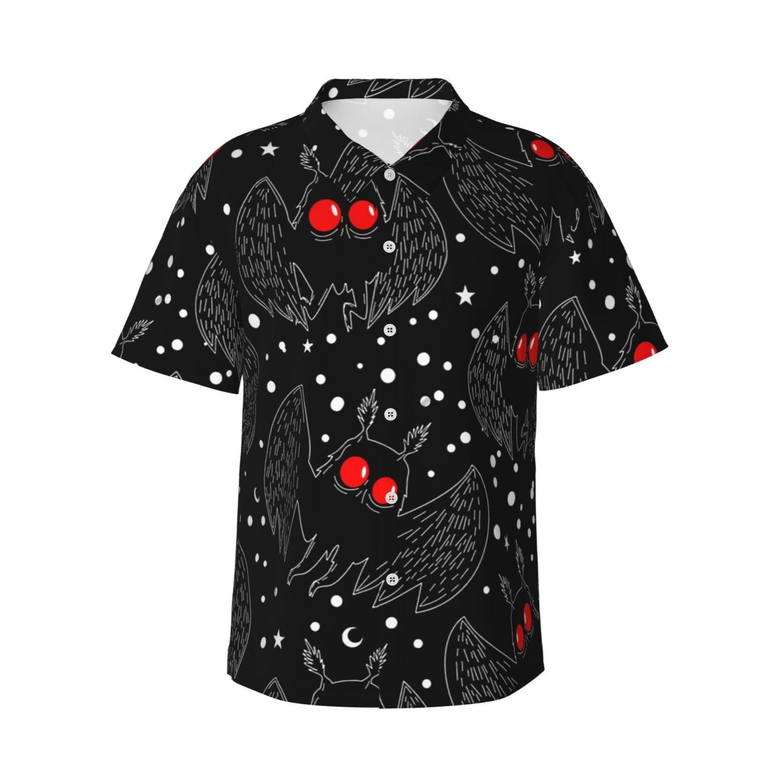 Sanfutian Men's Black Mothman Night 3D Print Casual Button Down Shirts, Novelty Hawaiian Short Sleeves 3XL