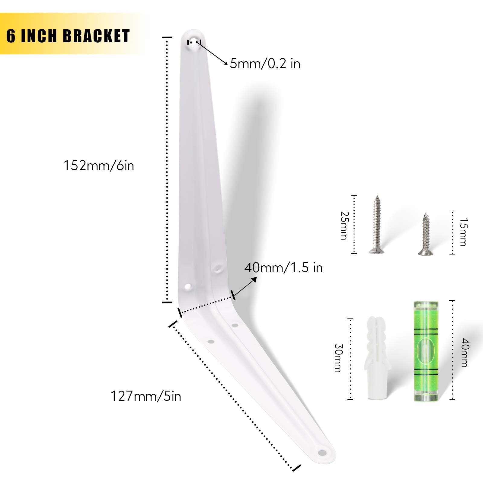 KOOLPUG Shelf Brackets with Screws and Mini Spirit Level, 10 Pcs London