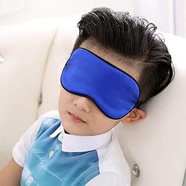 NMM Global 100% Natural Silk Sleep Eye Mask Kids, Cute Night Sleeping Mask with Adjustable Elastic Strap for Girls Boys Child (Blue Small)