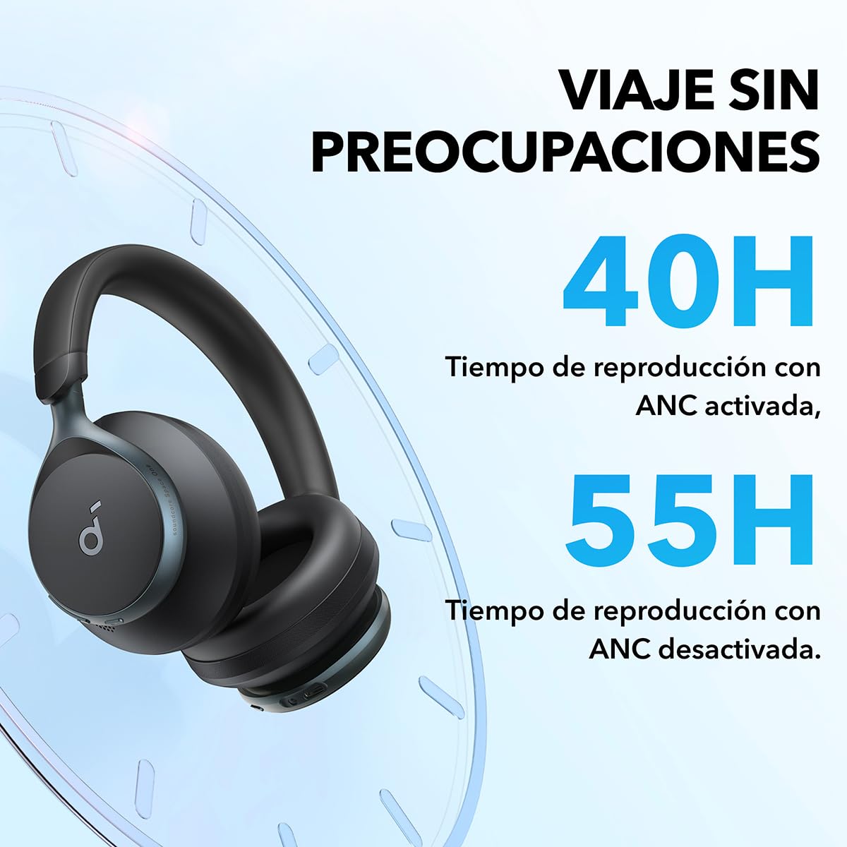 Soundcore de Anker Space One Auriculares Cancelación Ruido Activa Adaptativa, Cascos Inalambricos Bluetooth Reducción de Voz Humana 2X más Fuerte, 40H ANC, Control de App, LDAC Hi-Res Wireless Audio