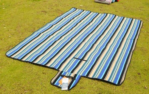 Derkang 1.52M(79"x59") Foldable Waterproof Stripe/Grid Blanket Fleece Rug Floor Mat For Outdoor Beach Camping Festival Picnic