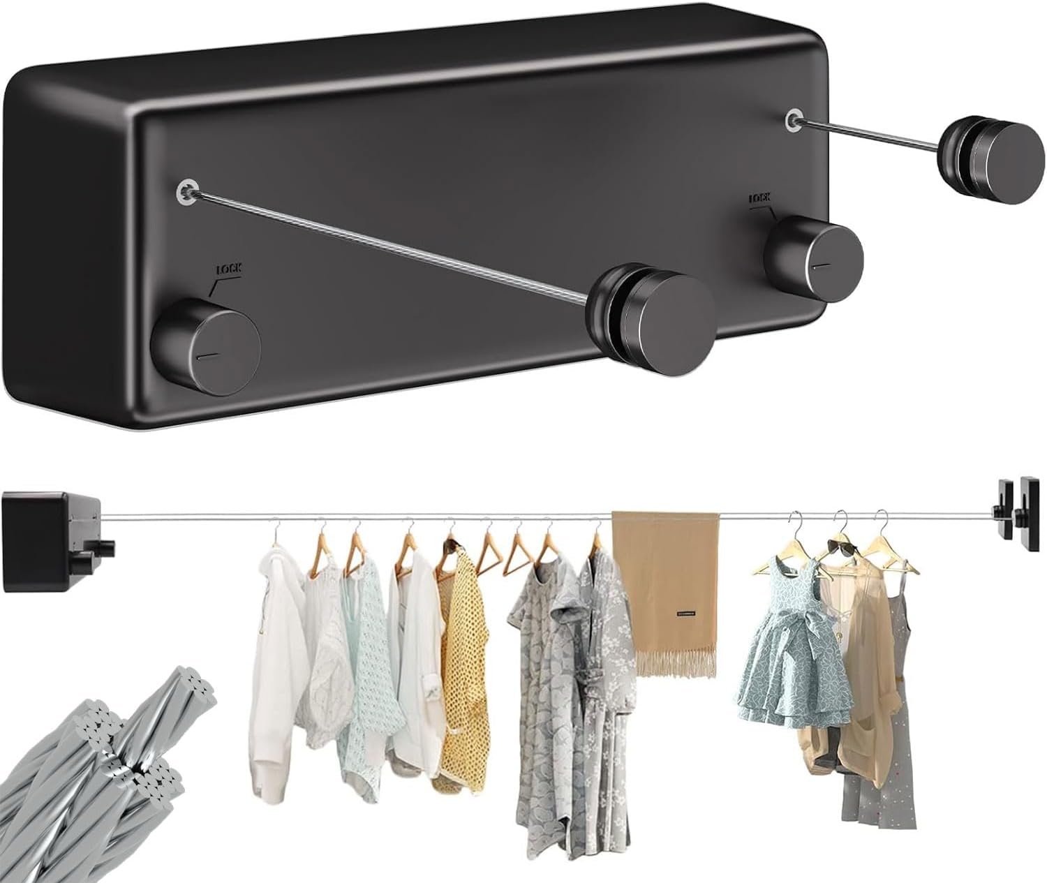 Retractable Clothesline Rope, Adjustable Rope Strings, Bathroom Wall Mounted Clothes Hanging Rope for Apartments, Portable Cloth Hanger Rope, Double Clothes Drying Rope,4.2m Cloth Dryer String