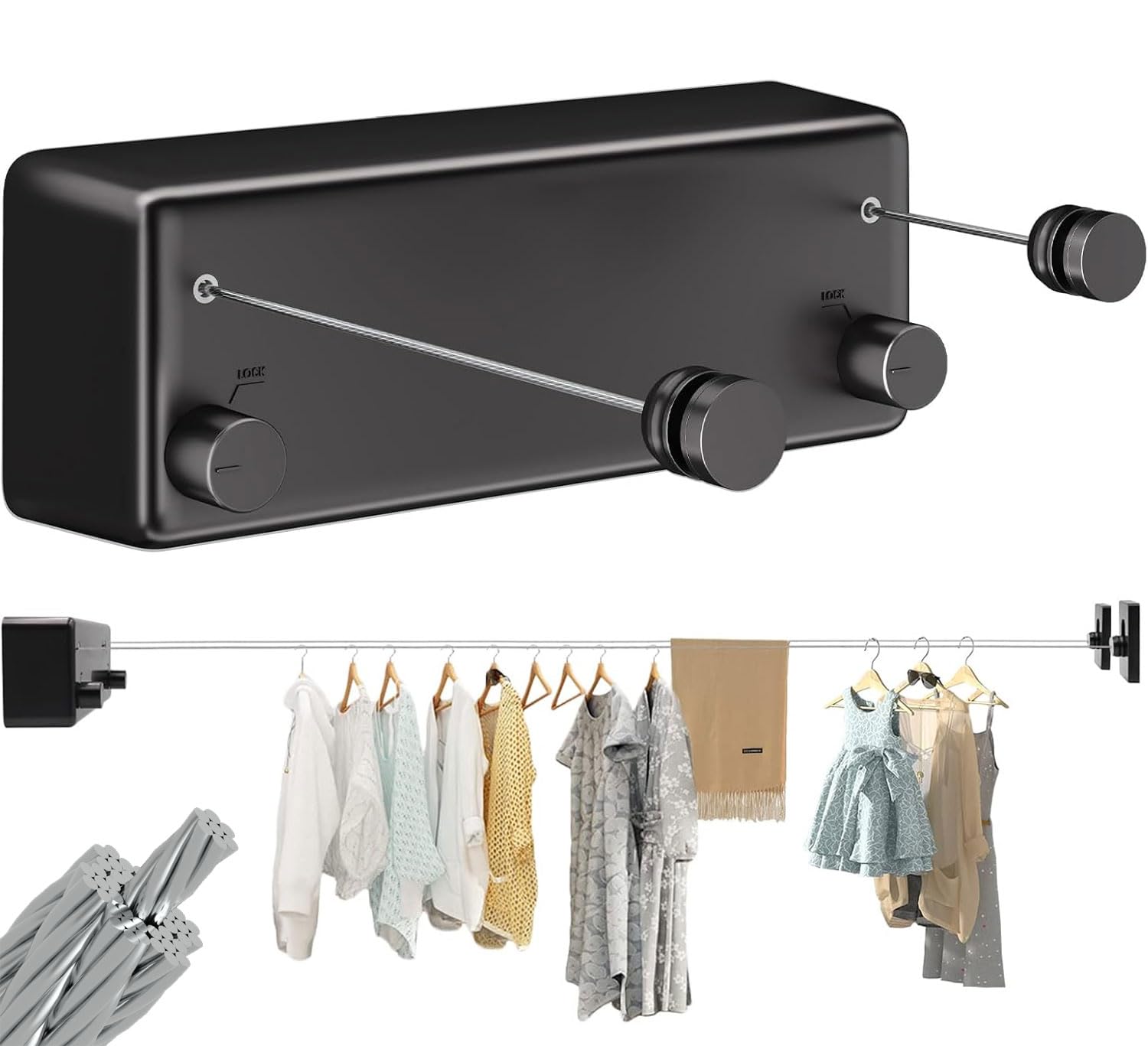 Retractable Clothesline Rope, Adjustable Rope Strings, Bathroom Wall Mounted Clothes Hanging Rope for Apartments, Portable Cloth Hanger Rope, Double Clothes Drying Rope,4.2m Cloth Dryer String