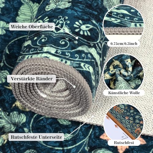 TUKDAK Waschbarer Teppich für Wohnzimmer 120×180cm, Grün Antirutsch Schlafzimmer Teppich mit Gummirücken… – Ansicht 3
