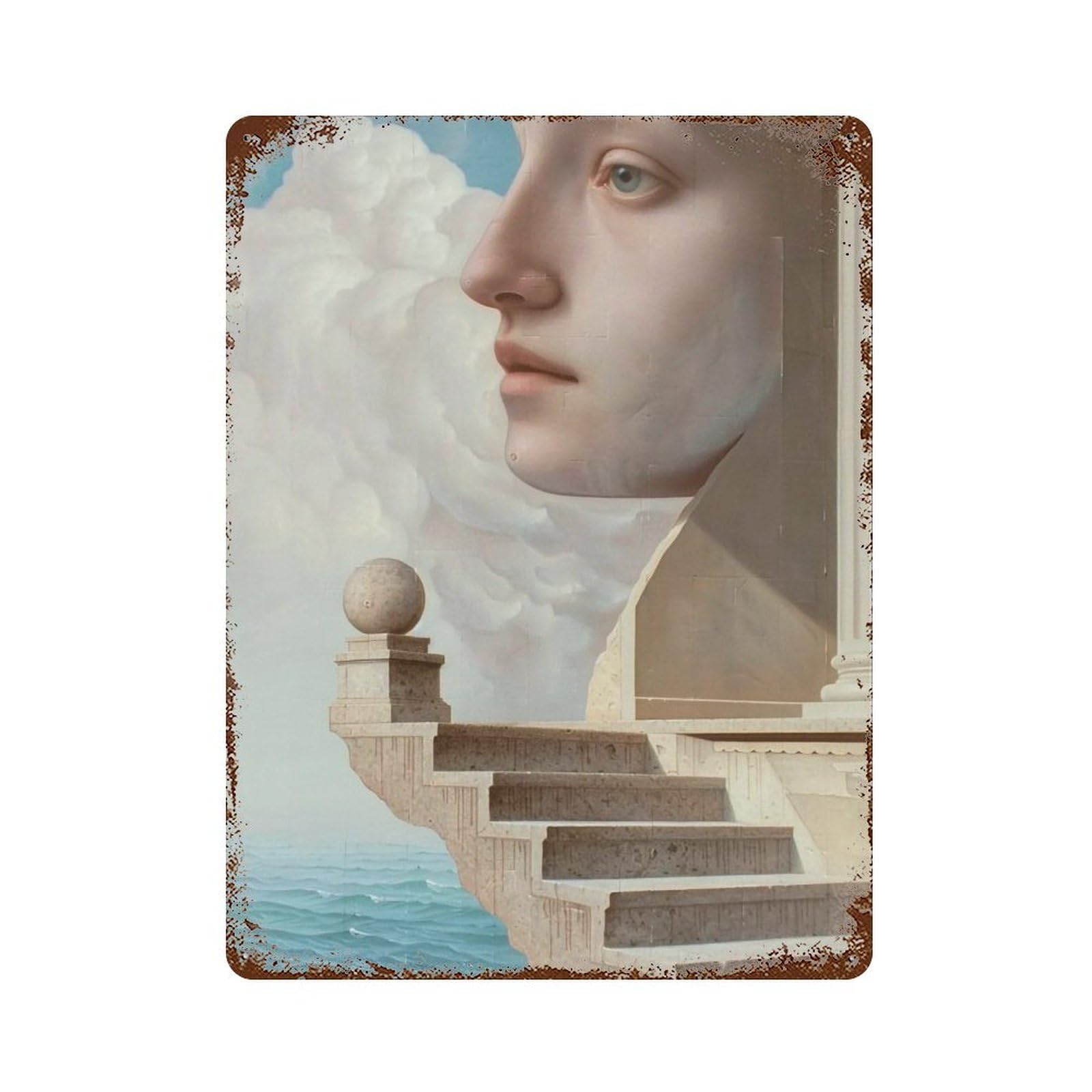 YHGERTKU Dreamlike Surreal Step & Ocean Composite Scene 02 Wall Art Retro Iron Vintage Metal Tin Sign Poster Modern Decor for Living Rooms Gift 40x30cm