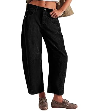 loveimgs Women Corduroy Pants Mid Rise Barrel Pants Wide Leg Ankle Sweatpants Boyfriend Trousers Cozy Fall 2025 Pockets