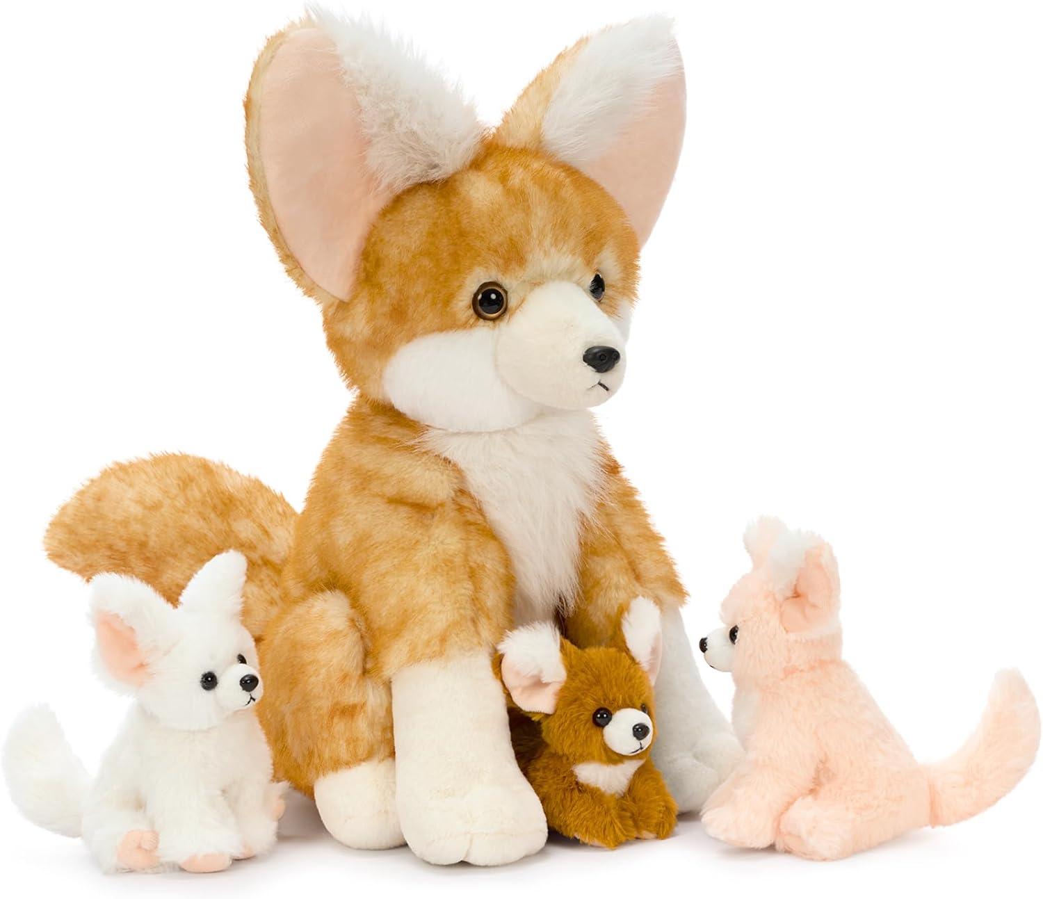 4Pcs Fennec Fox Plush Toy, Cute Soft Mother Fox Stuffed Animal with 3 Fennce Fox Babies, 17.4" Giant Zoo Animal Plushies for Kids, Huggable Stuffed Wild Animal Gift for Christmas Birthday