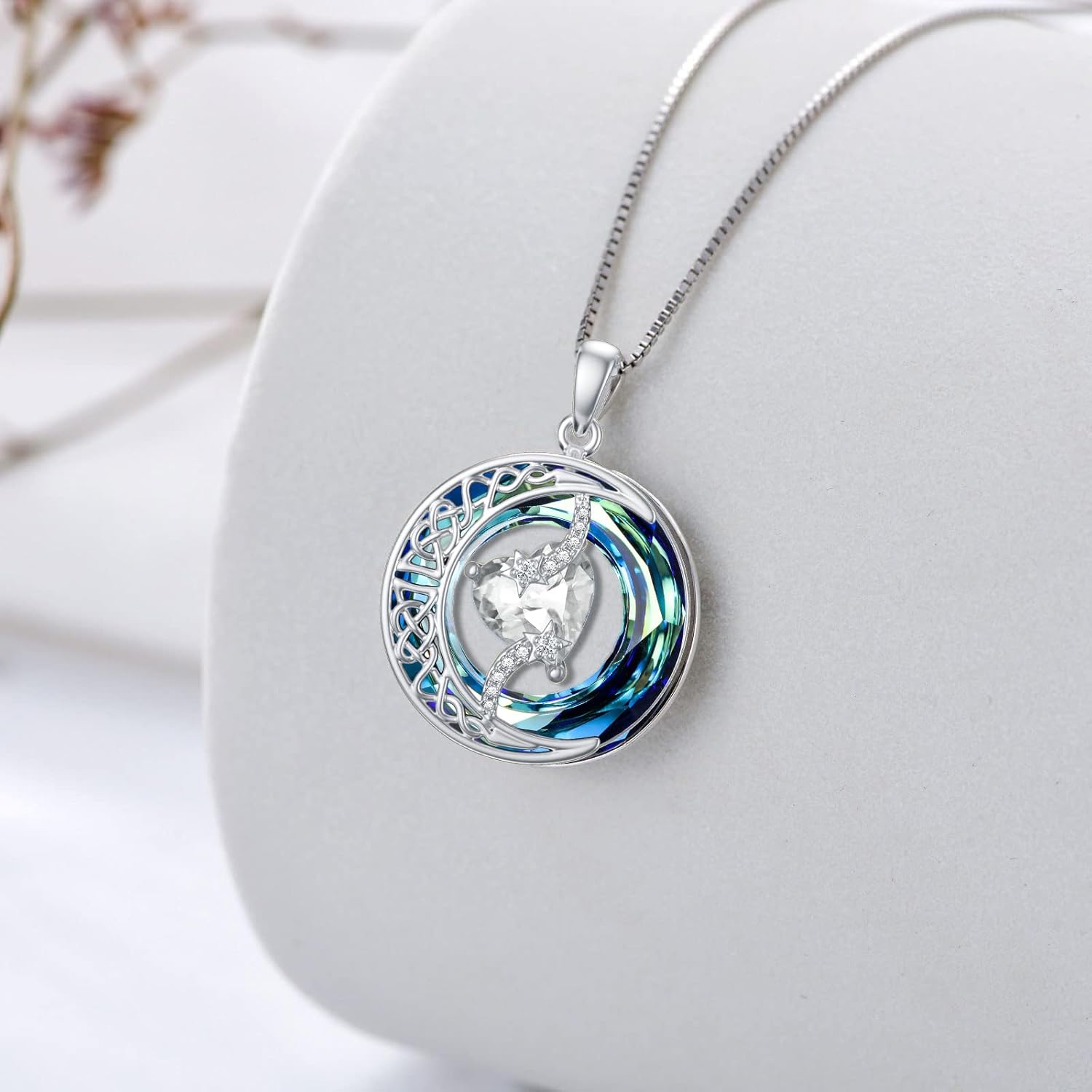 TOUPOP Birthstone Necklace 925 Sterling Silver Moon and Star Pendant with Blue Crystal Celtic Moon Jewelry Valentines Day Birthday Gifts for Women Mom Wife Her - Image 5
