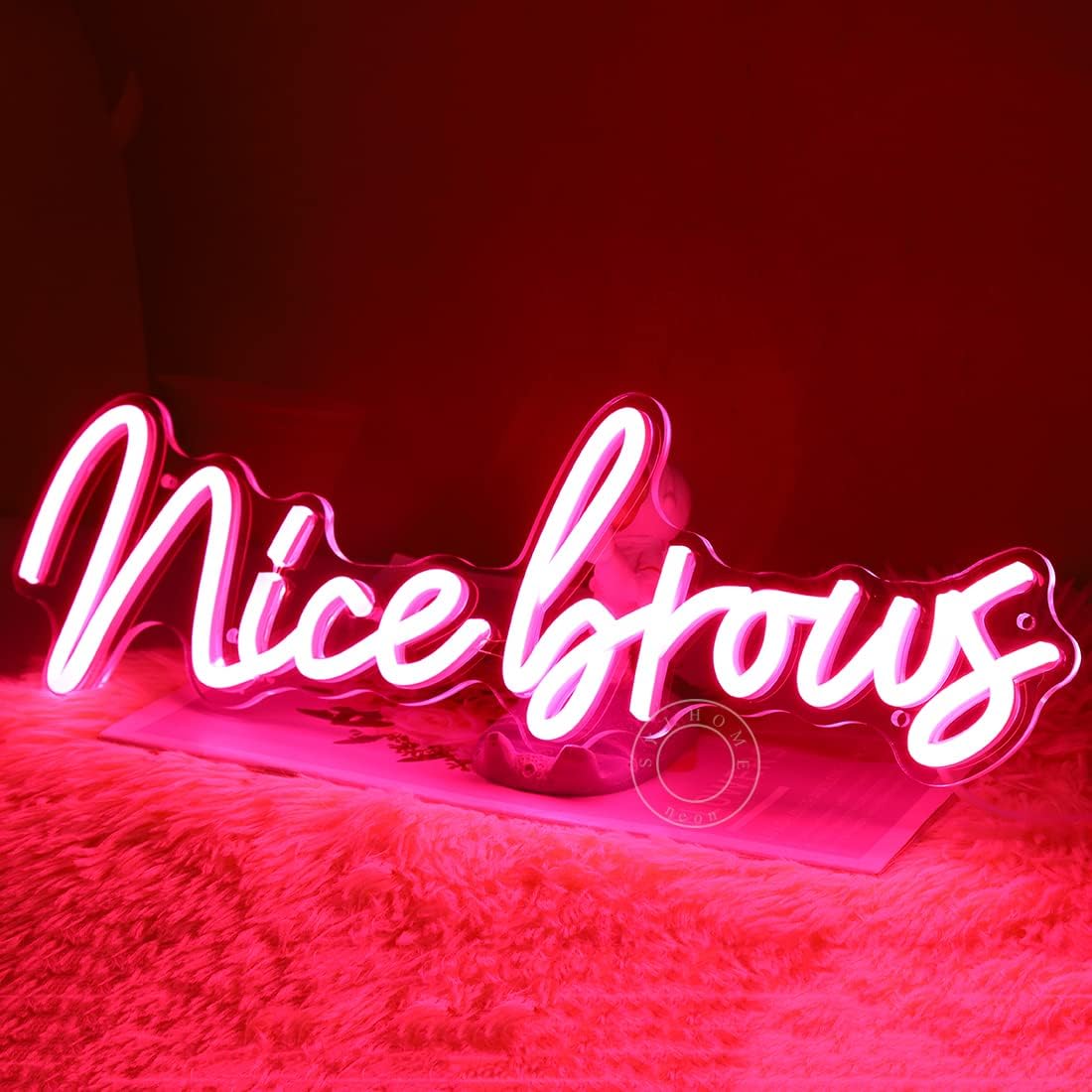 SYLHOME Pink Nice Brows LED Neon Light Sign Eyebrows Beauty Salon Bar Business Makeup Studio Bedroom Wall Decor Sign Brows Maker Led Signage 15.8" X 4.9" USB