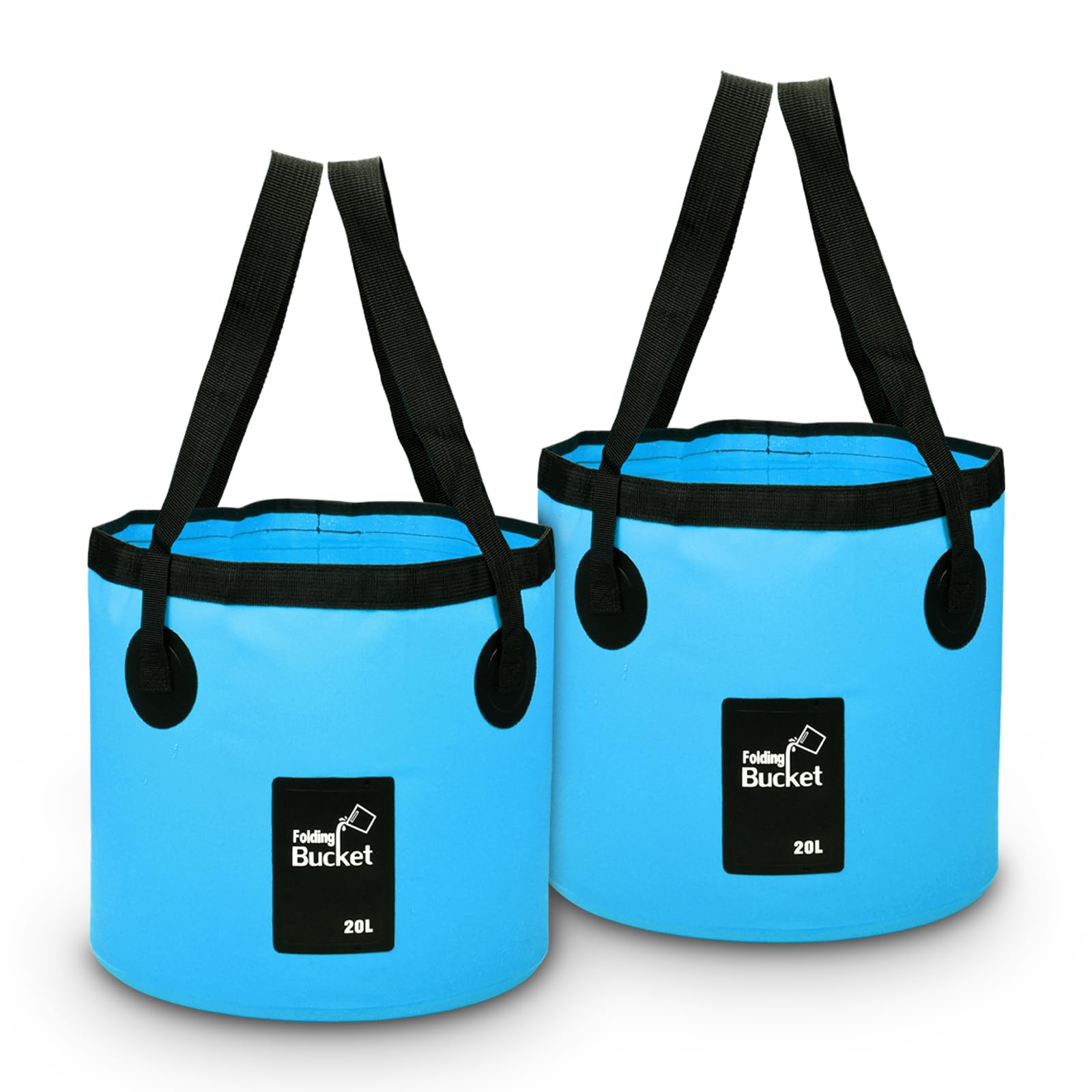 2 Pack Handy Folding Bucket 20L, Portable Collapsible Bucket for Plumbing, Camping, Cleaning, Traveling, Hiking, Fishing (Blue 2 Pack, 20L) — image 1