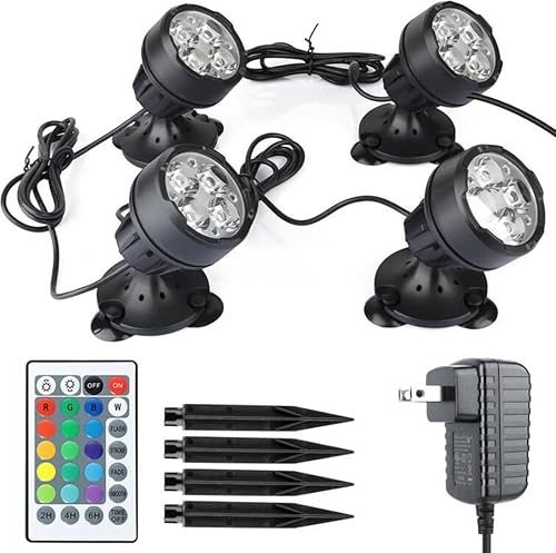 Luces de estanque de colores con temporizador, luz de fuente subacuática regulable IP68, impermeable, sumergible, luz LED con soporte de púas para