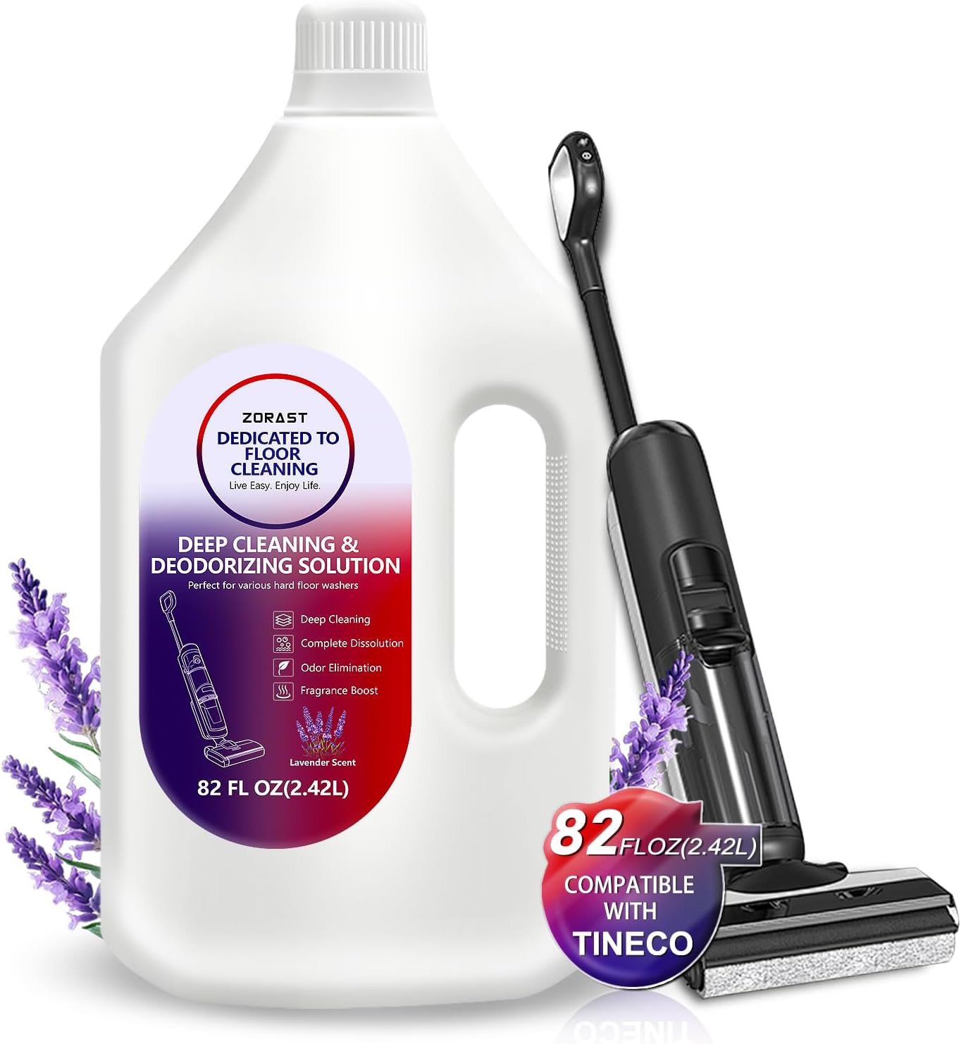 Lavender Floor Cleaning Solution, 82 FL OZ, Deep Cleans for Multiple Hard Floors, Compatible with Tineco S3/S5/S7 Pro & iFloor 3/5 (No Steam), Stain-Busting, Deep Deodorization Pet Friendly