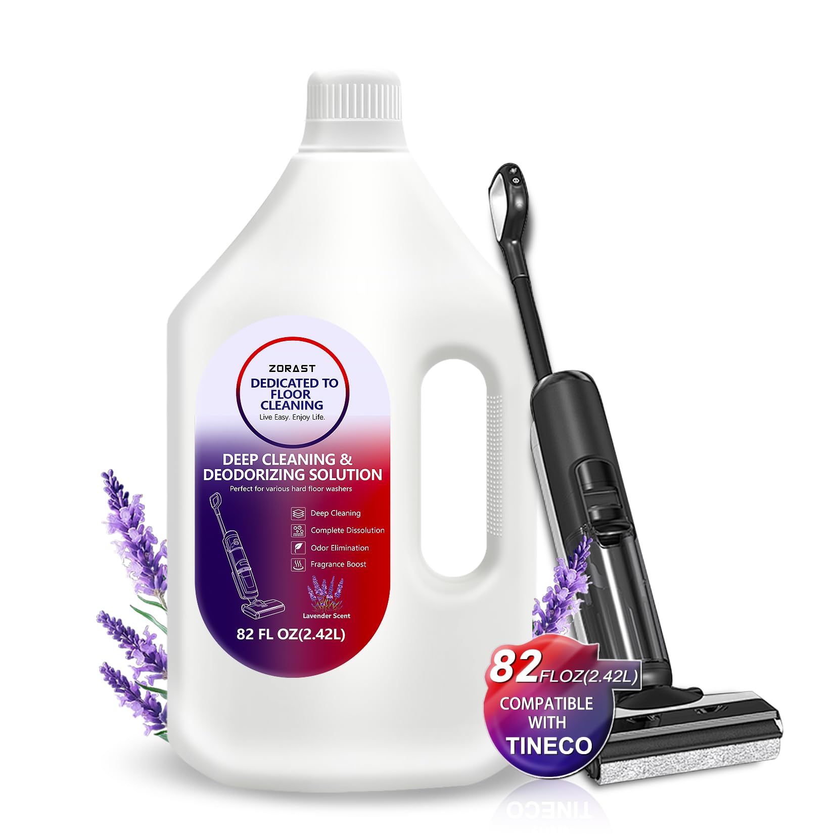 Lavender Floor Cleaning Solution, 82 FL OZ, Deep Cleans for Multiple Hard Floors, Compatible with Tineco S3/S5/S7 Pro & iFloor 3/5 (No Steam), Stain-Busting, Deep Deodorization Pet Friendly