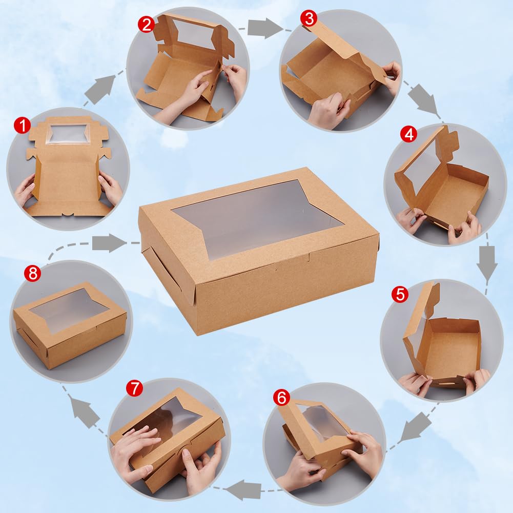 GOMAKERER 20 scatole da forno in carta, 20,3 x 15 x 6,35 cm, scatole regalo con finestra trasparente, scatole per torte e pasticceria, scatole in cartone per biscotti da forno per dessert al