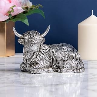 The Leonardo Collection Reflections Silver Cow & Baby S Figurine For Home & Office | Home Decor Ornaments Gift For Women & Men | Beautiful Figurine For Indoor & Outdoor | Living Room Decor Ornaments