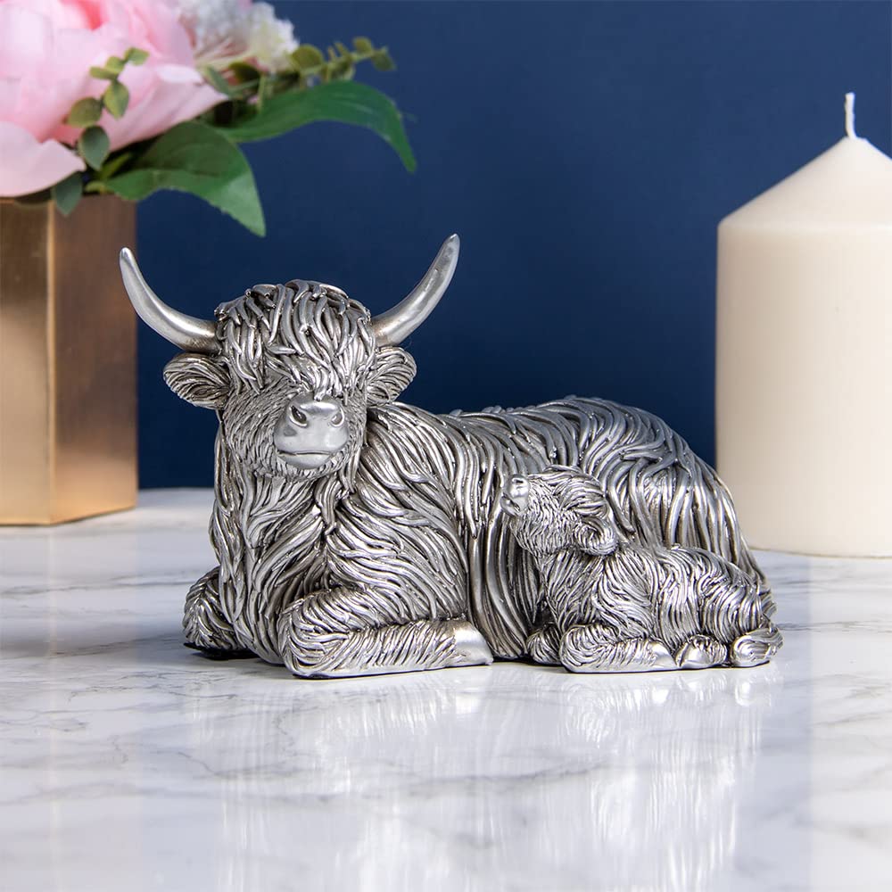 The Leonardo Collection Reflections Silver Cow & Baby S Figurine For Home & Office | Home Decor Ornaments Gift For Women & Men | Beautiful Figurine For Indoor & Outdoor | Living Room Decor Ornaments