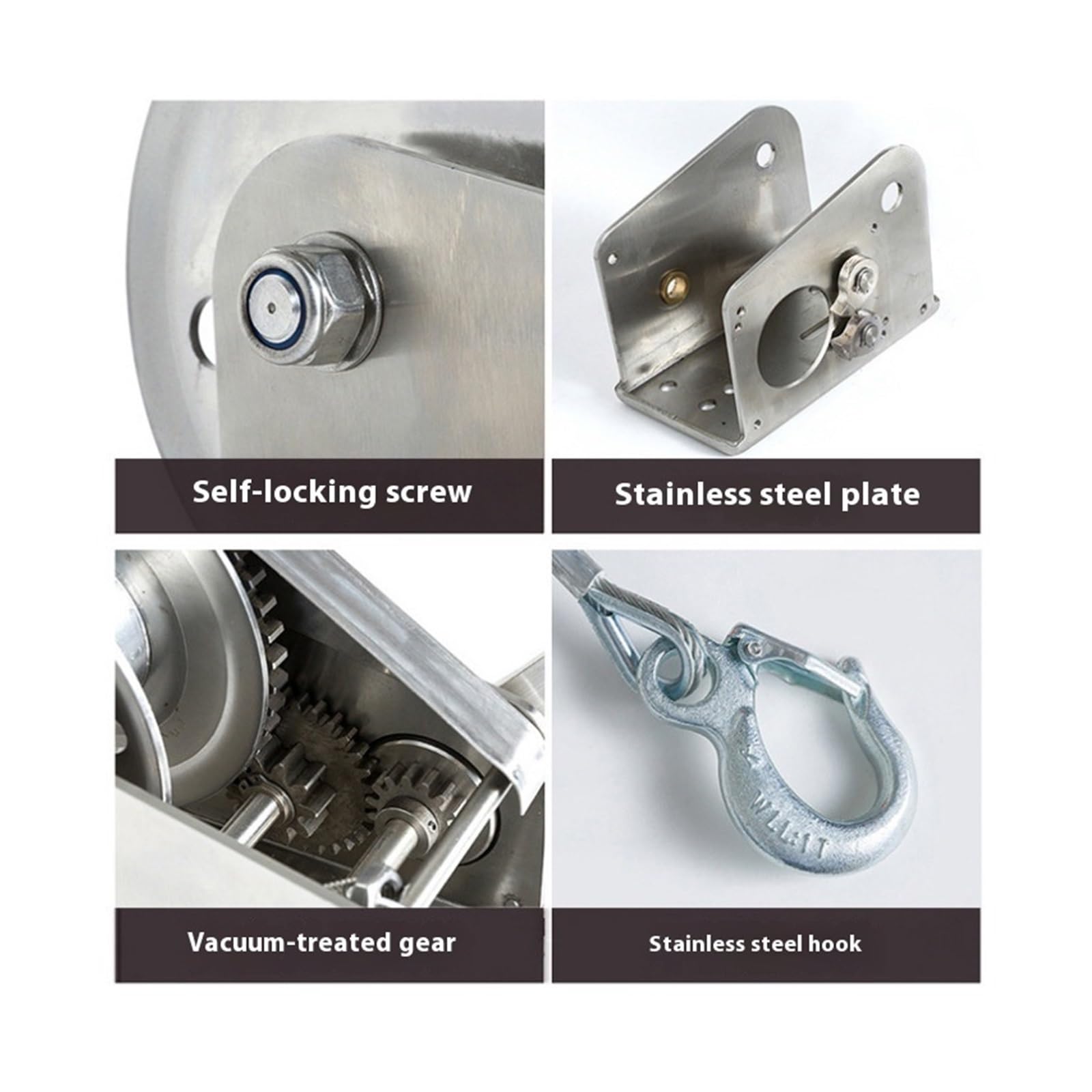 Verricello manuale in acciaio inox, 544 kg, manovella con freno autobloccante a due vie, ideale per rimorchi per barche, camper, agricoltura, sollevamento Ta (include corda da 10 m)