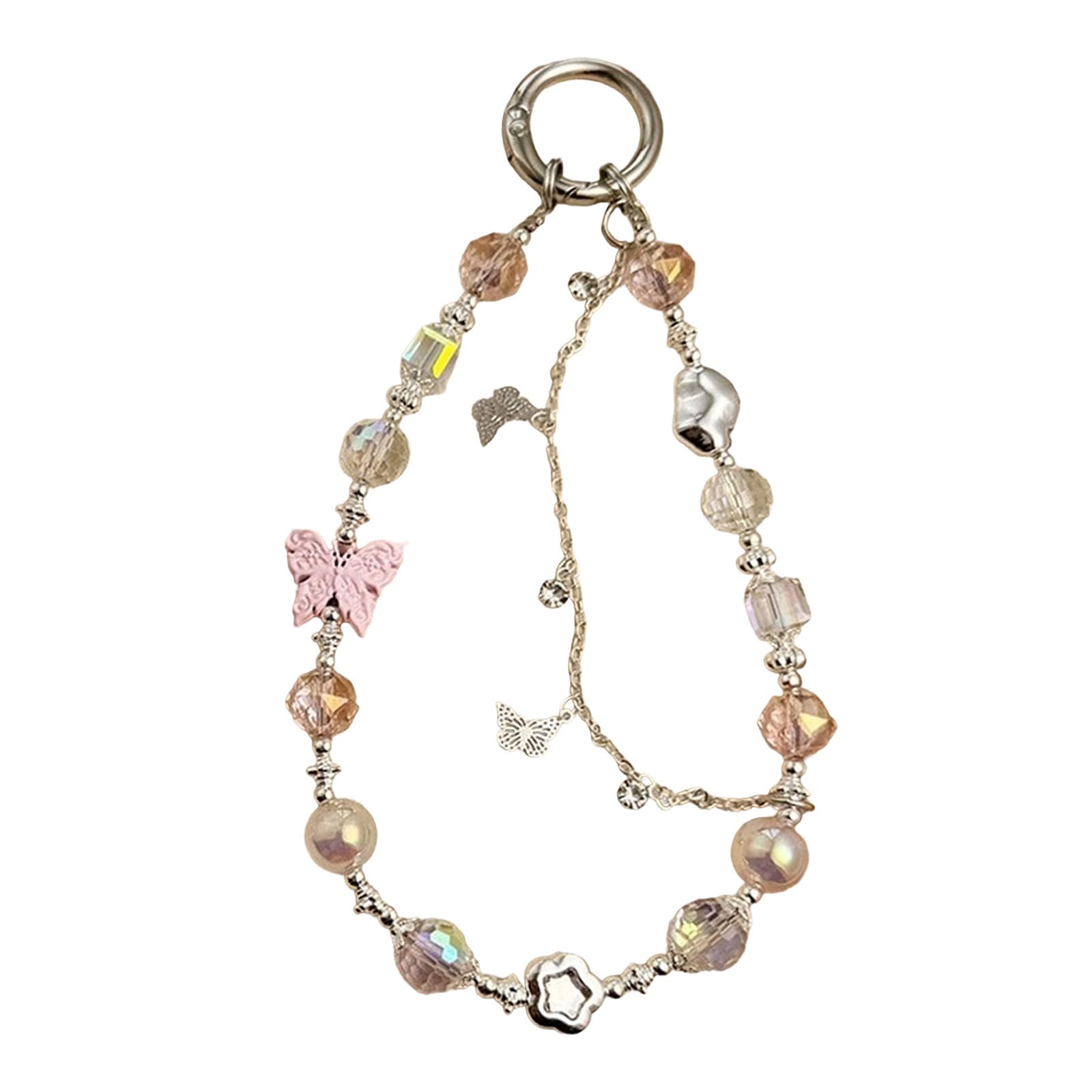 Woedpez Beaded Camera Phone Strap Cuteness Butterfly Charm Lanyard Accessory Acrylic Texture for and Bag Mobile Accessory