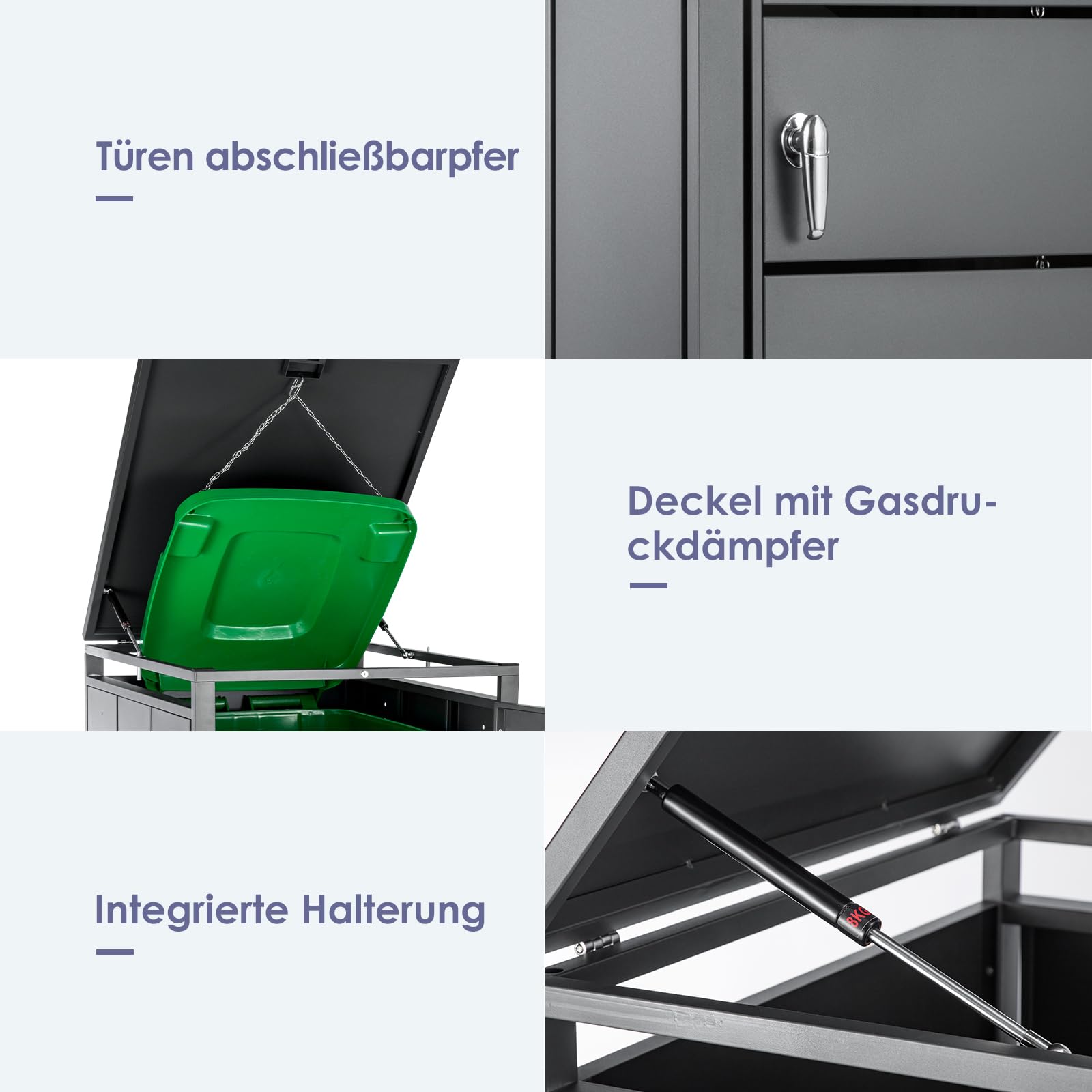 3er Mülltonnenbox für 240L Tonnen Müllcontainer für 3 Mülltonnenverkleidung mit Verschließbare Klappe abschließbar wetterfest Müllbox Tonnenhaus Abfallbox Abfallbehälter Gerätebox für Garten Einfahrt