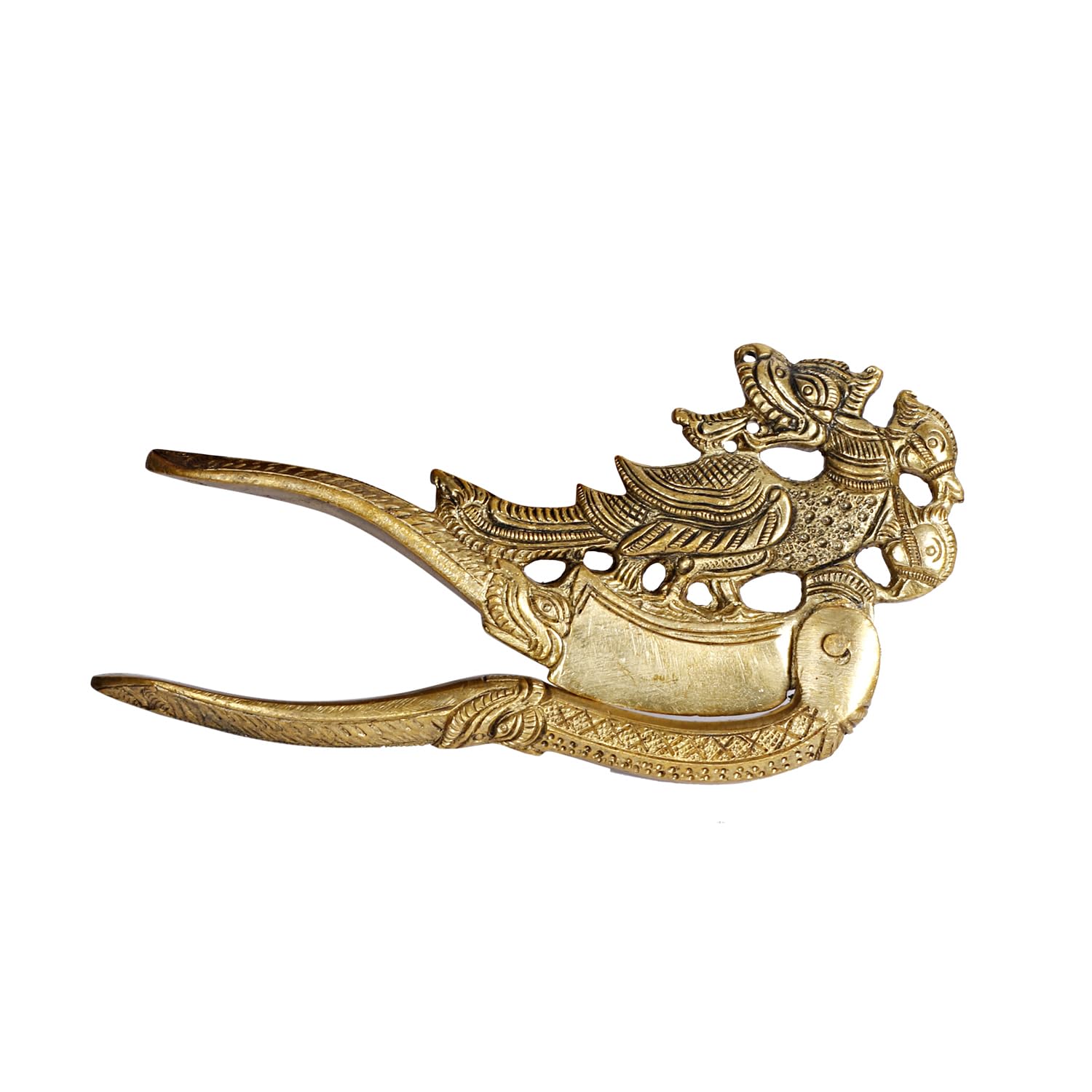 Kartique Brass Peacock Nut Cracker Sarota for Home Decor in Gold Color Length 5.5 Inch
