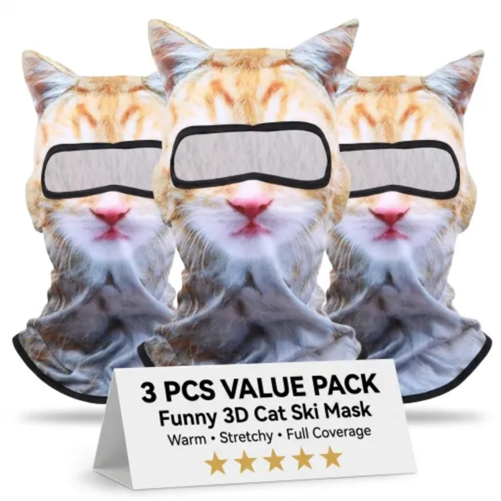 3 Packs Cat Ski Mask Shiesty Sheisty Balaclava Full Face with Ears 3D Cute Funny Animal for Women