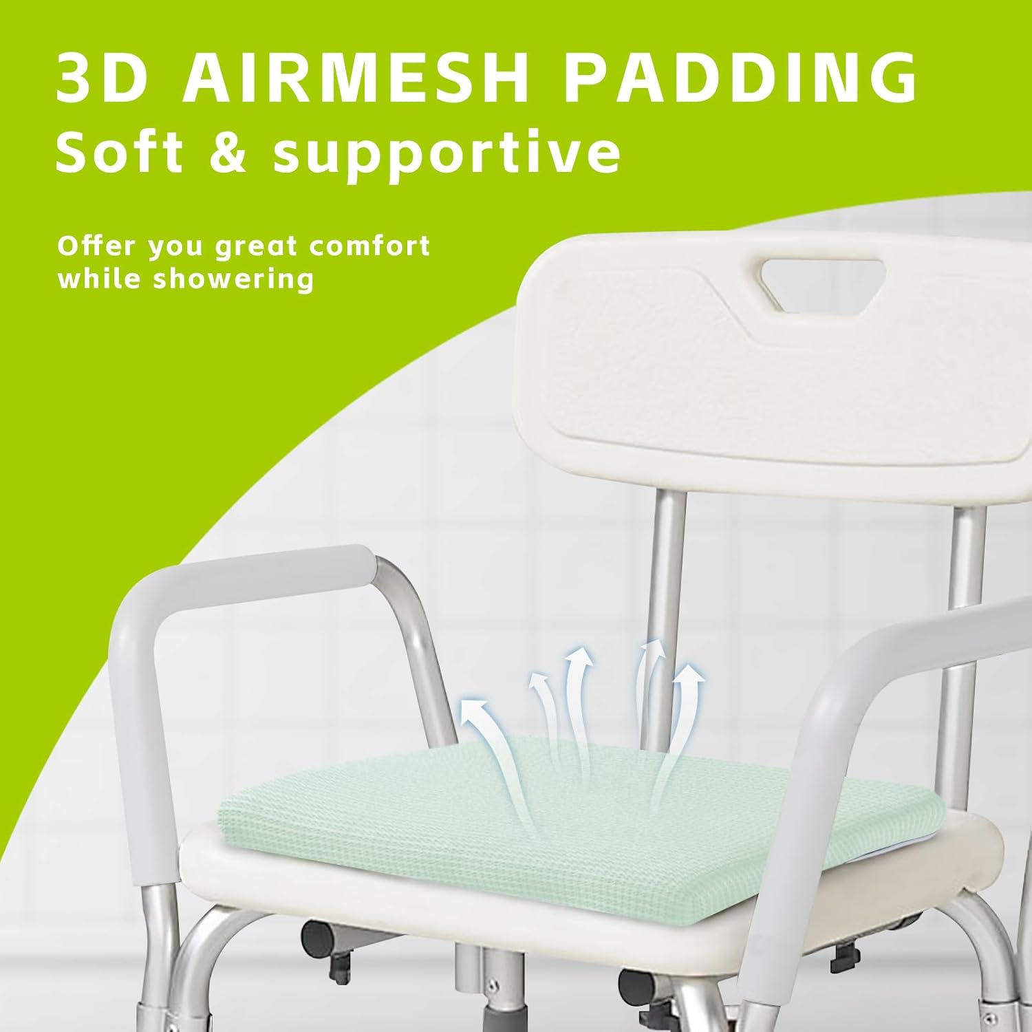 Gooo&Ma Non-Slip Waterproof Shower Seat Cushion Bathtub Pillow Shower Chair Bench Bathtub Cushion - with 3D Mesh & Hook - Bath Pillow，for Elderly，Pregnancy - Washable and Quick Drying(Green)