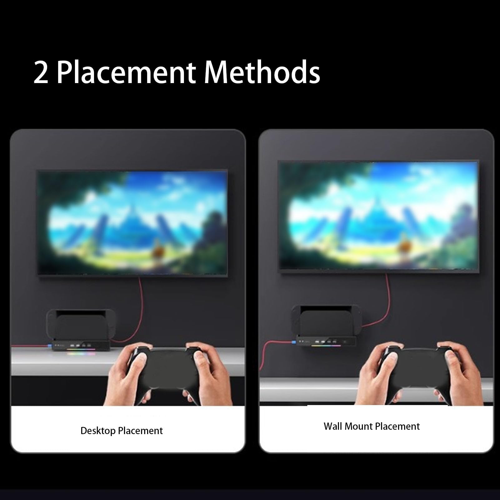 Lylithuif Base di raffreddamento adatta per 2 Console Stazione dock di raffreddamento a doppia ventola con 2 porte HUB USB 3 velocità regolabili Montaggio a parete con luce RGB per