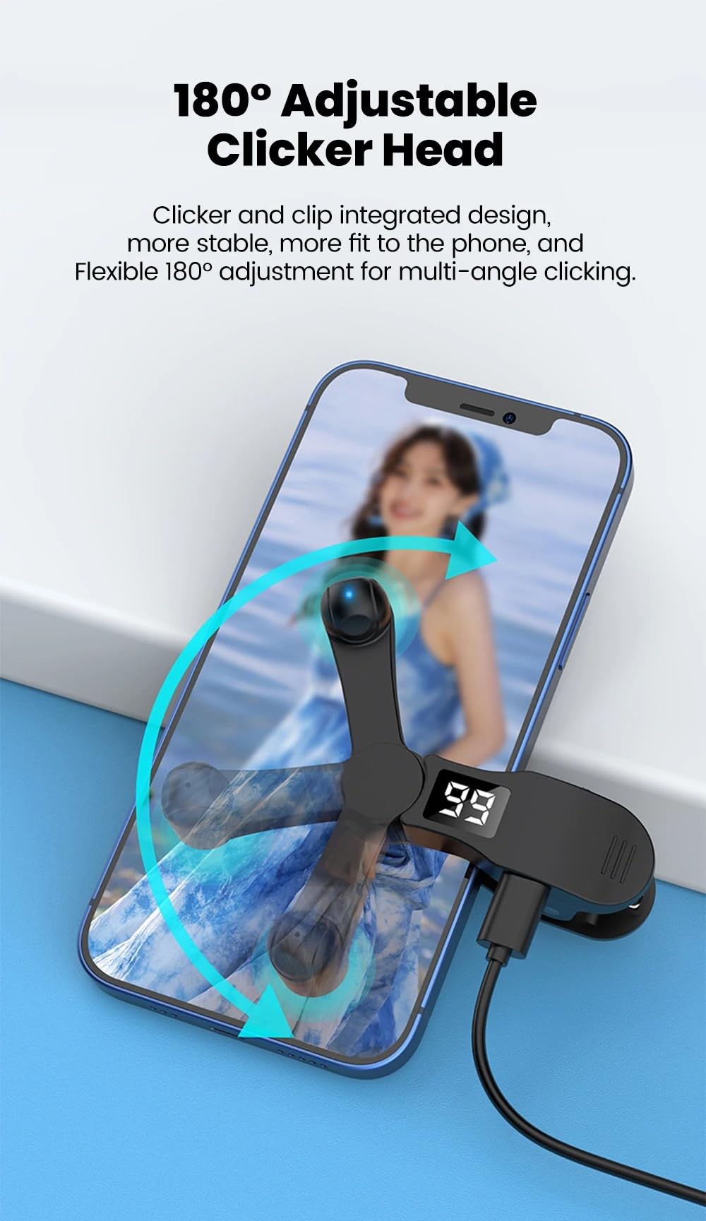 Clicker automatico per schermo, schermo automatico, clic rapido per video live streaming, strumenti di presa USB simulatore, clic sulle dita sullo schermo silenzioso con indicatore LED