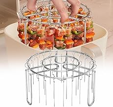 24PCS Air Fryer Grill,Round Cooing Rack,Vertical Skewer for Air Fryer,6.5 Inch Grill Grate,304 Stainless Steel Kebab Rack Barbecue Rack with Round Hanging and Vertical Meat Skewers