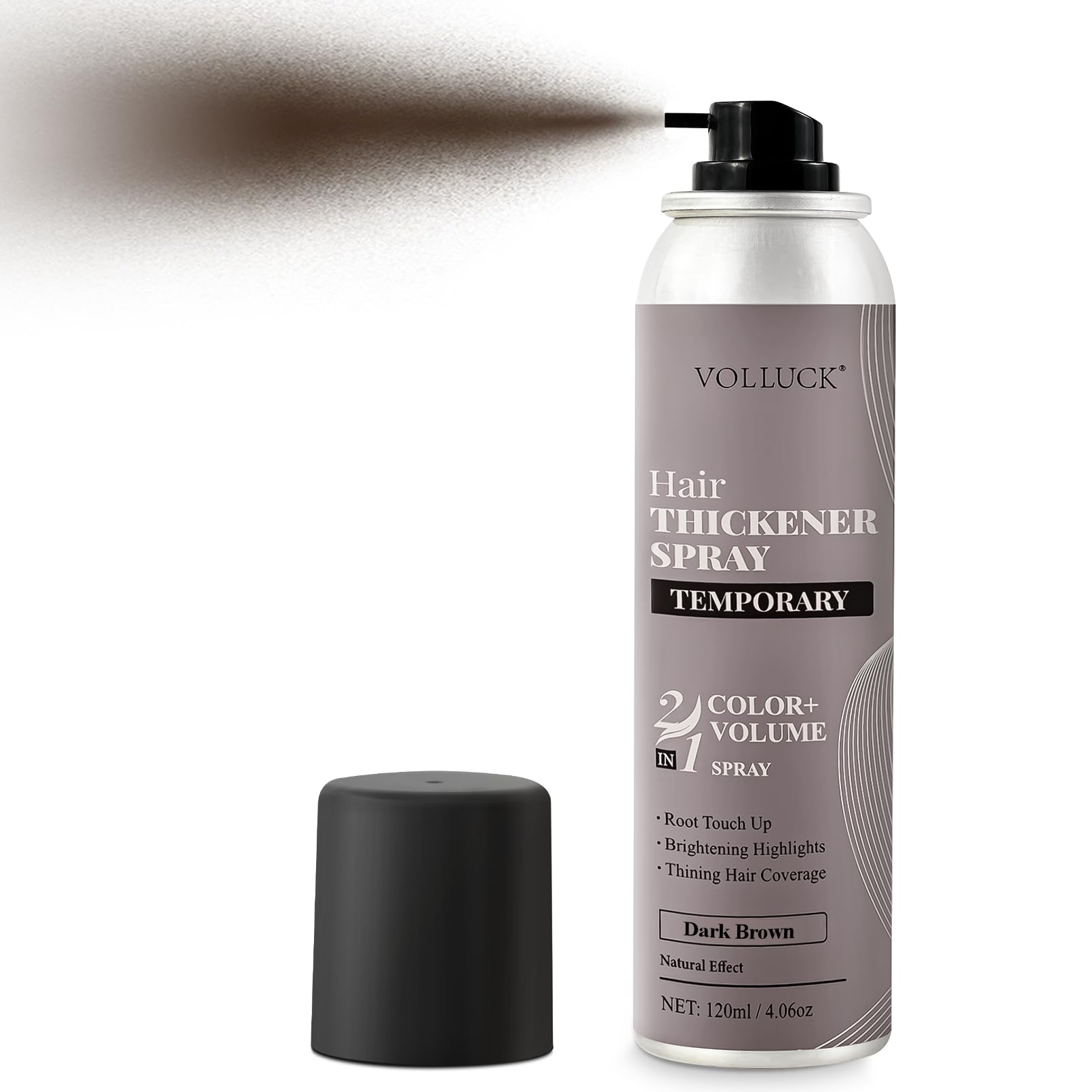 Hair Thickening Fibers Spray, Temporary Colored Hair Thickener for Root Touch Up Spray, Grey Coverage Root Concealer for Women & Men, Volumizing & Thickening Natural Sweatproof Medium Brown