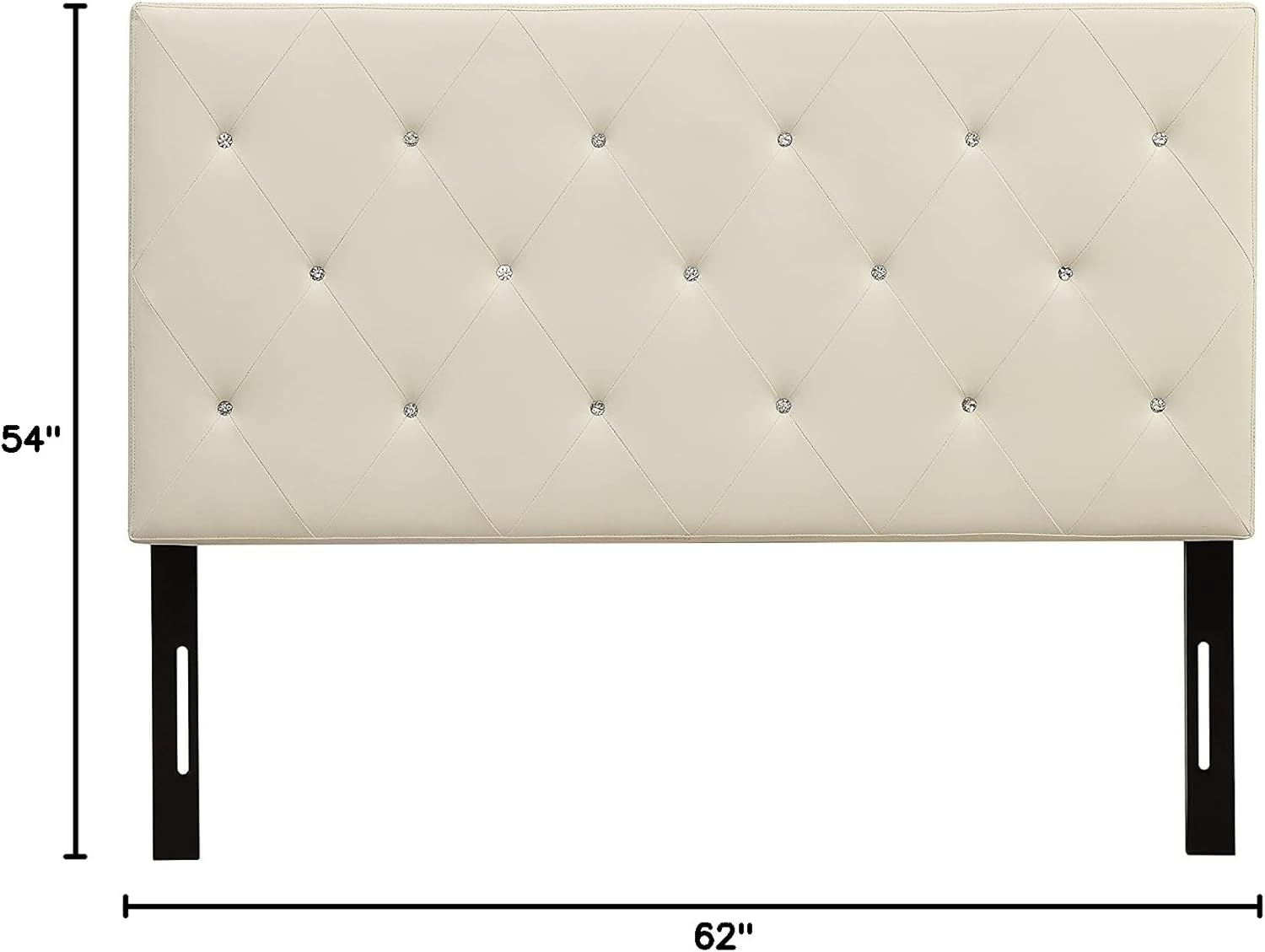 AC Pacific AC-BED16 Faux Leather Upholstered Headboard with Modern Diamond Tufted Design & Crystal Accents, Adjustable Height 48-54", Sturdy Metal Frame, Elegant Bedroom Decor, Queen, Black