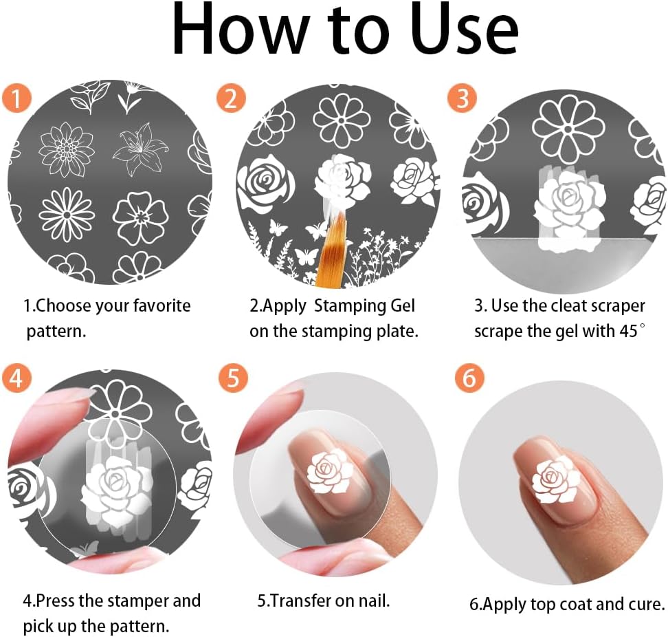 PH PandaHall 3pcs Flower Leaf Nail Stamping Plates Plants Nail Art Stencils Rose Daisy Manicure Art Templates Flower Bushes Nails Stamper Plate Butterfly Image Design Plate for Women Manicures Salon