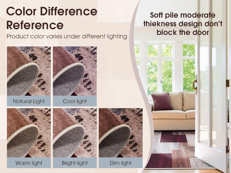Area Rugs 3X5 for Living Room, Washable Ultra-Thin Checkered Rug for Bedrooms, Non-Slip Soft Flat Print Plaid Carpet for Classroom, ‎Dining Room, Office, Kids Playroom, Brick Red & Multi — view 7