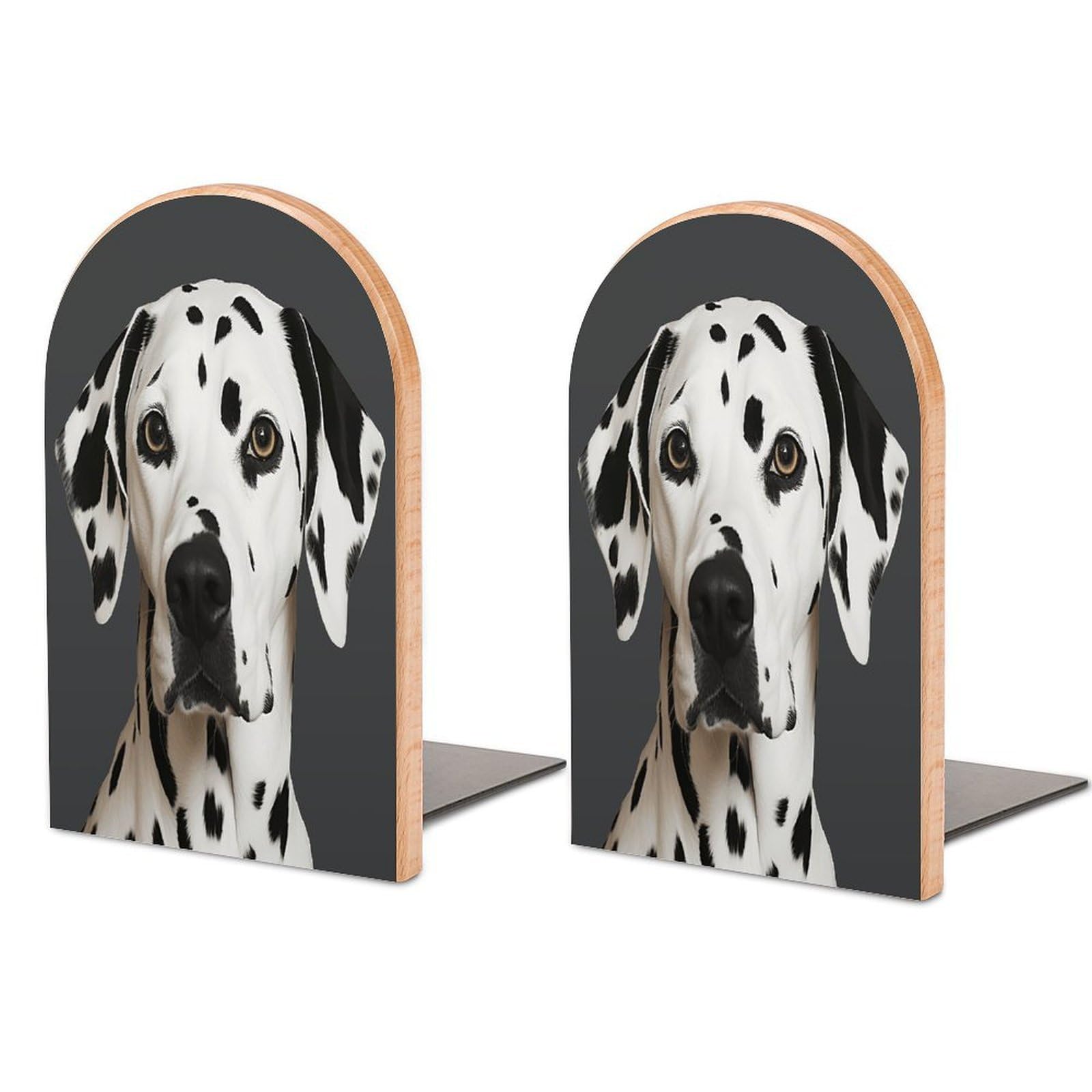 Dalmatian Bookends Modern Bookends for Shelves Fashion Heavy Duty Book Stopper Sturdy Non-Skid Metal Base Wood Book Ends for Library Home Office 1 Pair