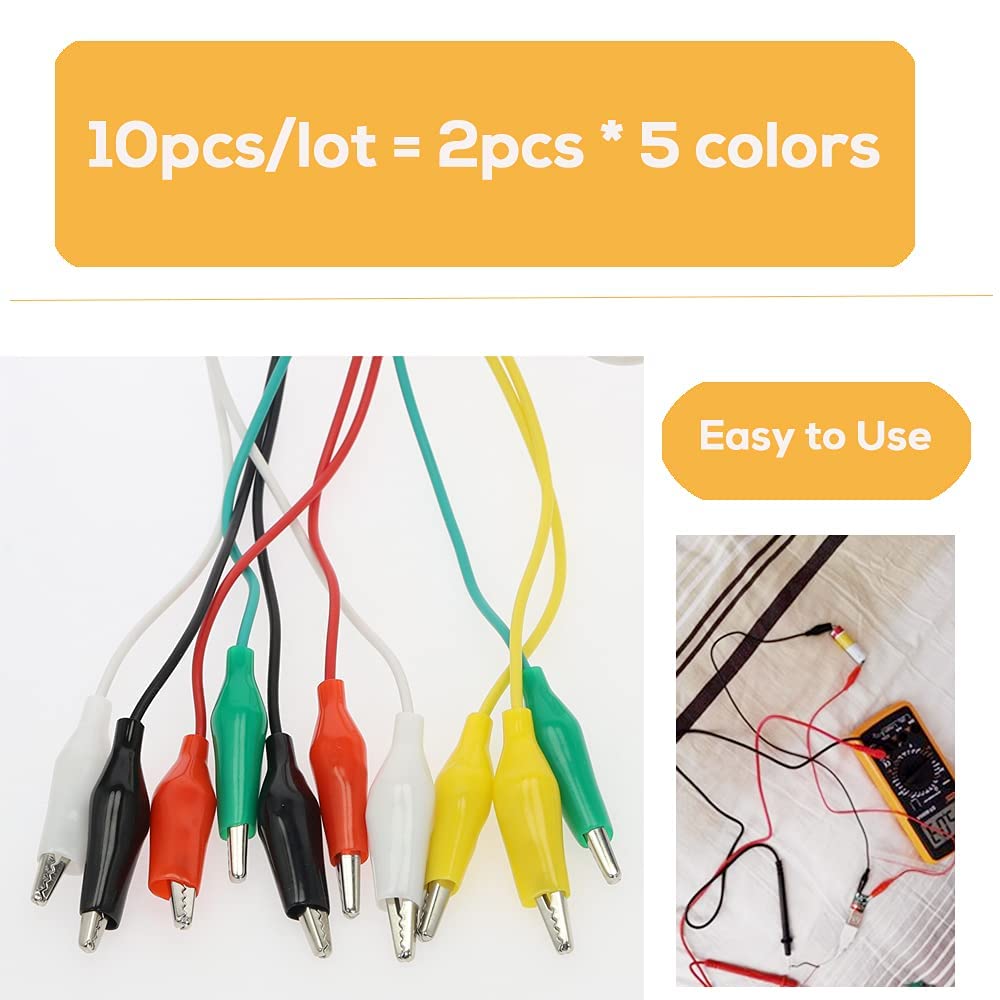 50PCS Crocodile Alligator Clips Electrical, 5 Colors Test Leads & Probes by Dual Ended Insulated Jumper Wires Testing Soldered and Stamping for Circuit Connection Current Voltage Multimeter Experiment - Image 3