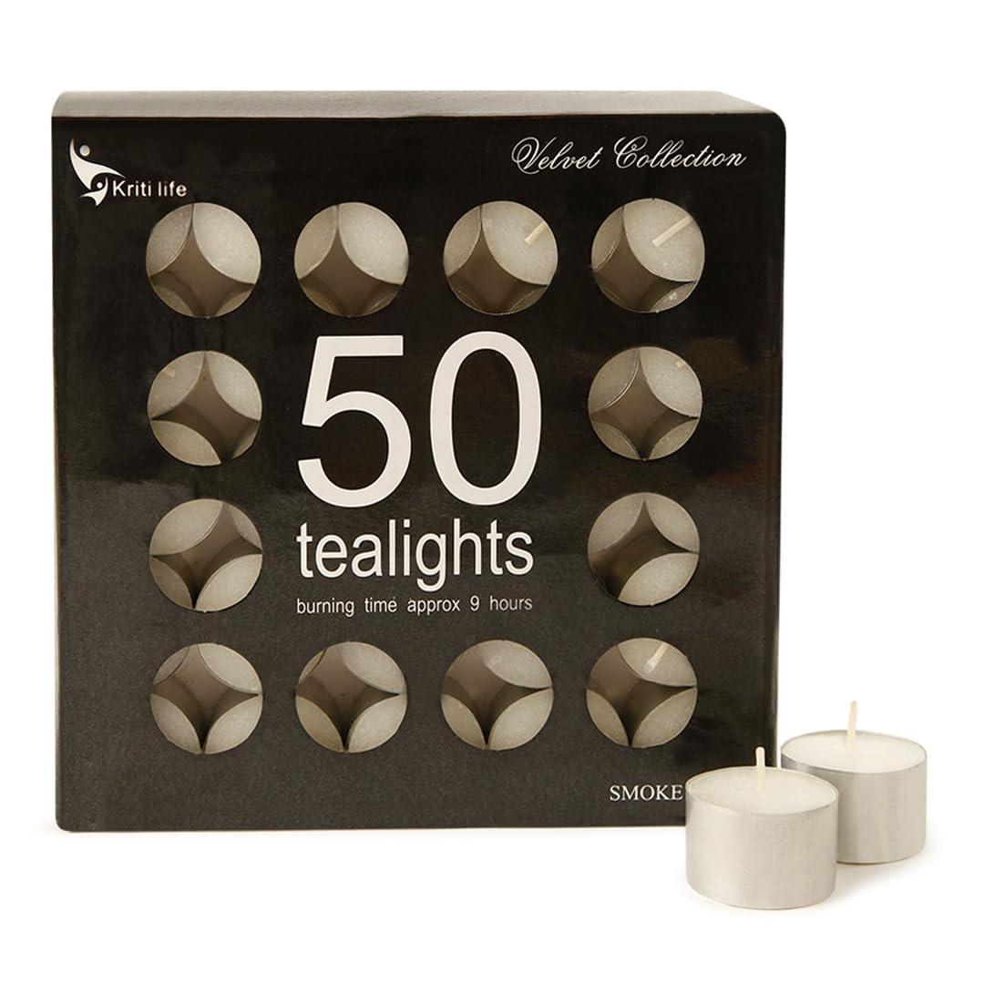 Kriti Life Tea Light | 9 Hours | Natural Fragrance | Candles Perfect for Festival Decoration, Room Decoration Set for 50 Pcs (B0CBQ3DZ9J) Amazon Price History, Amazon Price Tracker