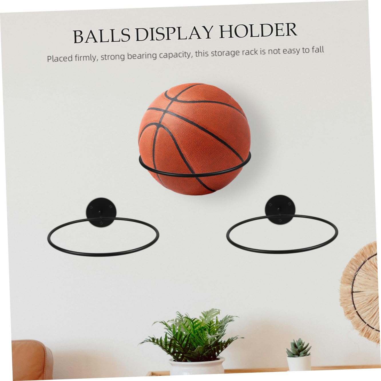 Soporte de Hierro Negro para Balones Deportivas, Estante de Almacenamiento Resistente y Firme para Balones de Fútbol, Paquete de 3 Unidades para Uso en Pared