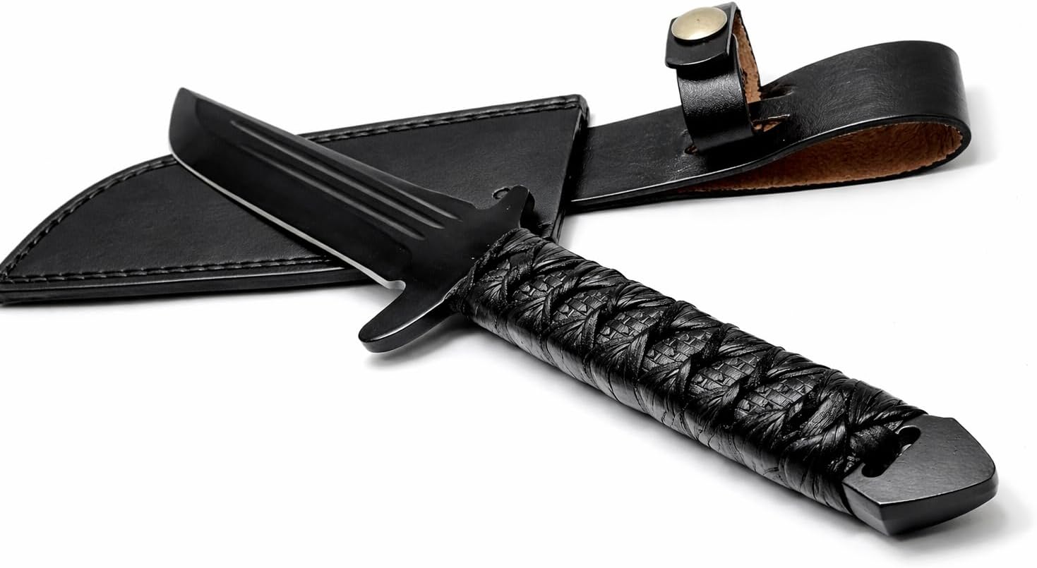Handmade 17” Tactical Wakizashi Sword – Full Tang Fixed Blade Survival Machete with Cord-Wrapped Handle & Leather Sheath – Razor Sharp Outdoor Camping Hunting Sword, Premium Gift for Men