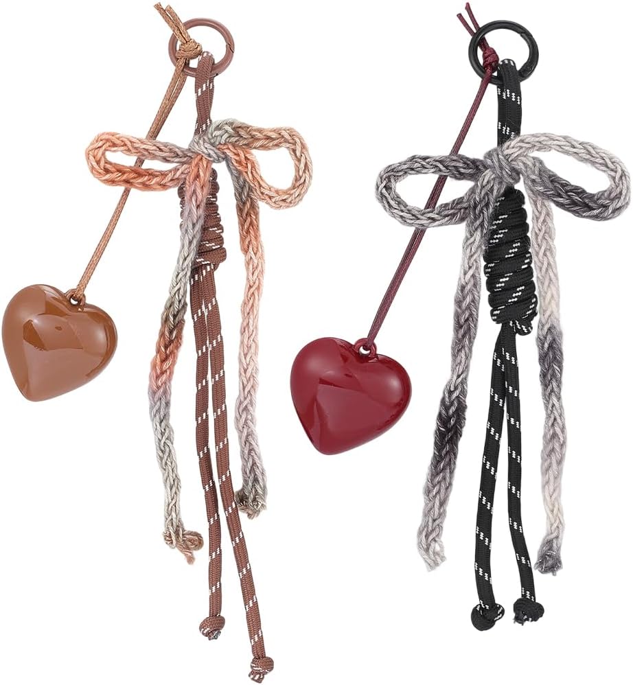 GORGECRAFT 2Pcs Heart Tassel Charm Black Brown Polyester Braid Rope Long Tassel Resin Heart Charms Keyring for Keychain Handbag Purse Backpack Accessories Shoulder Bag Phone Case Decor 9.5 Inch