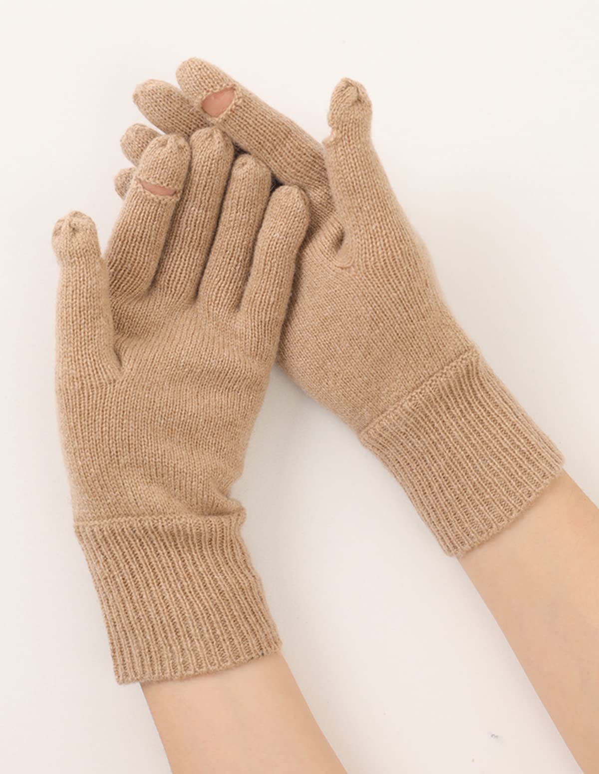 Unisex Wolle Gestrickt Beanie Mütze Handschuhe Set Solid Farbe, Weiche Warme Wintermütze & Voll Finger Fäustlinge mit Schlupflöcher, Damen Herren Strickmütze & Touch Screen Handschuhe Set Curry Fashion