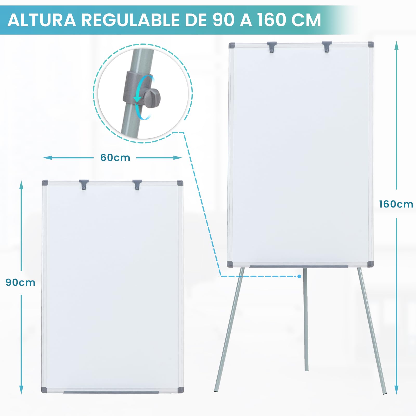 SwanSea Pizarra Blanca con Caballete 60x90cm, Pizarra Magnética con Trípode, Altura Ajustable, para Convenciones y Congresos