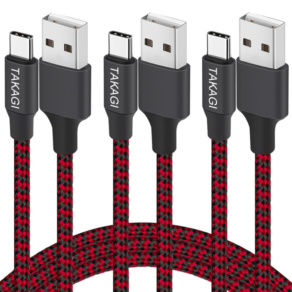 TAKAGI USB to USB C Cable (3Pack 6ft) USB A to Type C Cable Fast Charging Nylon Braided Data Sync Transfer Cord USB C Charger for iPhone 17 Pro Max/17 Air/16e/16 15 Pro/15 Plus/Galaxy S20 S10 Note 20