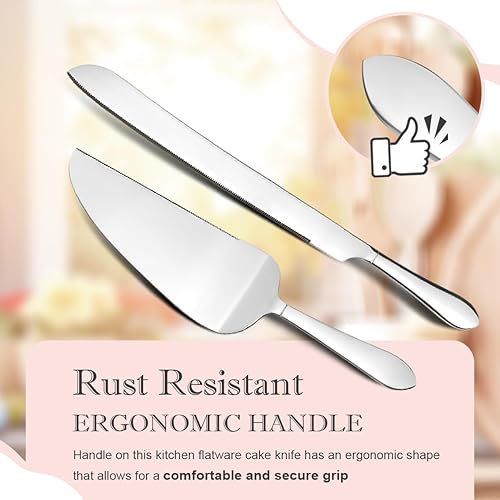 Miniatura 5 de Teivio Juego de corte de pasteles (2 piezas), cuchillo de pastel de boda de acero inoxidable y espátula de servidor, juego de servir pasteles y