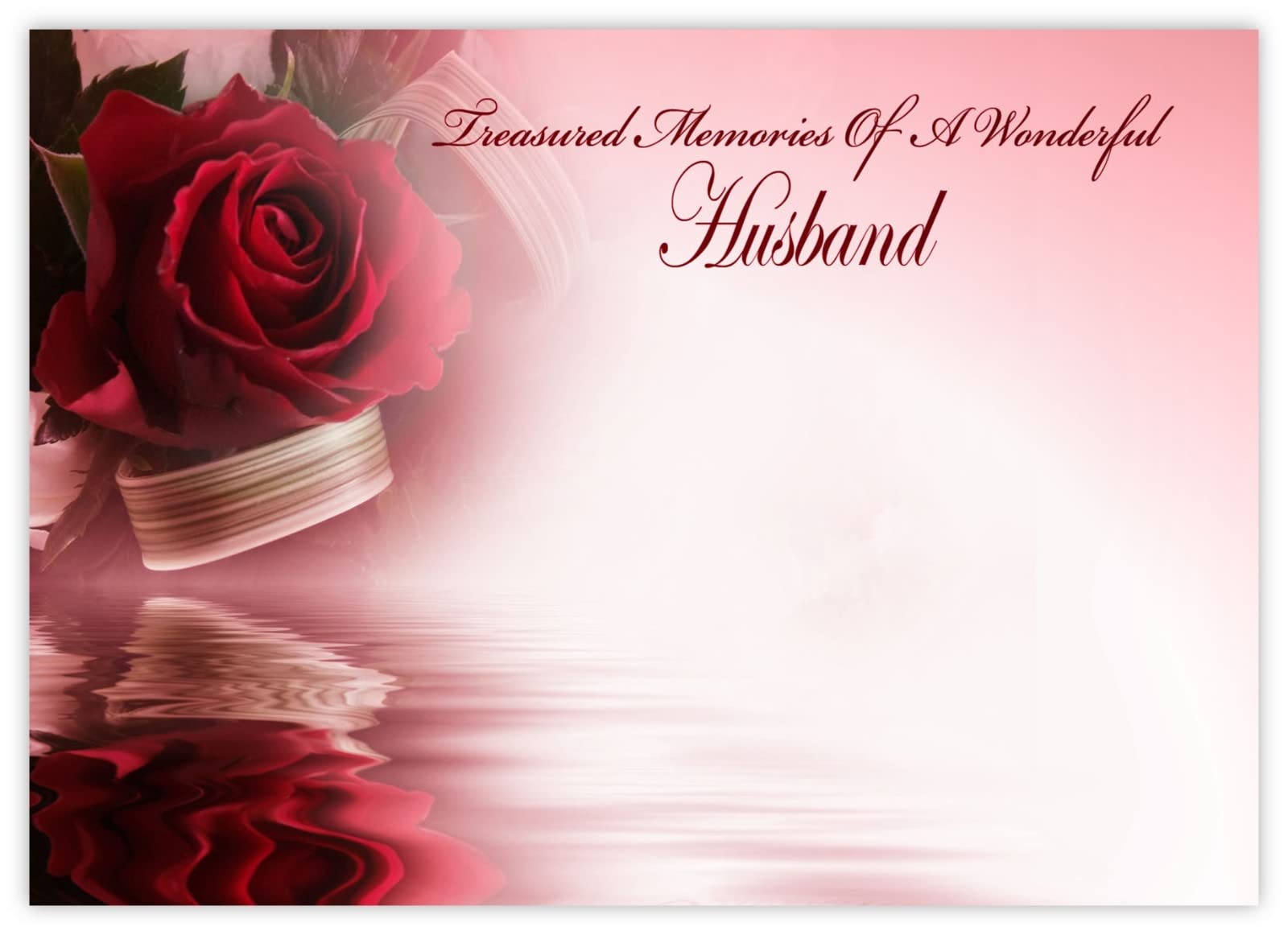 celloexpress Treasured Memories Husband (Red Rose Reflection) Flower Message Cards - 90mm x 125mm - Bereavement Florist Card Sympathy Condolences Notes (Pack of 18)